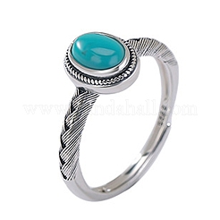 Adjustable Synthetic Turquoise with 925 Sterling Silver Cuff Open Rings&nbsp;RJEW-C155-05C