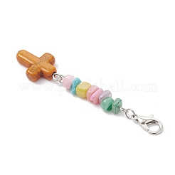 Synthetic Turquoise Cross with Natural Freshwater Shell Nuggets Pendant Decorations&nbsp;HJEW-JM04256