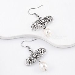 304 Stainless Steel & Resin Pearl Dangle Earrings&nbsp;WG7D62B-01