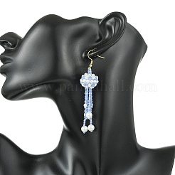 Glass Seed with Glass Pearl Tassel Dangle Earrings&nbsp;EJEW-MZ00727