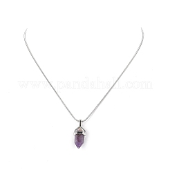 5Pcs 5 Style Natural Mixed Gemstone Bullet Pendant Necklaces Set with 304 Stainless Steel Snake Chains for Women&nbsp;NJEW-JN04147