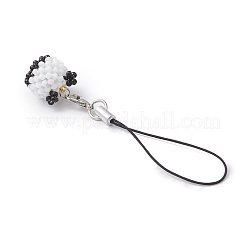 Panda Glass Seed Beaded Mobile Straps&nbsp;HJEW-MZ00369
