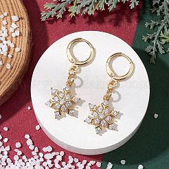 Christmas Snowflake Brass Micro Pave Clear Cubic Zirconia Hoop Earrings&nbsp;EJEW-JE06158-01