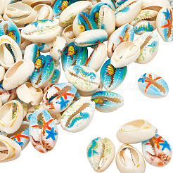 80Pcs Printed Natural Cowrie Shell Beads&nbsp;BSHE-LT0001-02