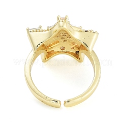 Rack Plating Brass Micro Pave Cubic Zirconia Star Open Cuff Rings for Women&nbsp;RJEW-C080-08G
