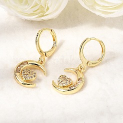 Moon Brass Micro Pave Clear Cubic Zirconia Hoop Earrings&nbsp;EJEW-Z162-01G