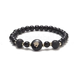 Glass & Natural Lava Rock & Synthetic Hematite Stretch Bracelet Sets&nbsp;BJEW-JB09204