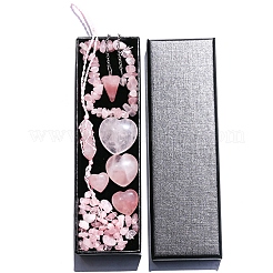 Natural Rose Quartz Dowsing Pendulum Cone Big Pendants & Heart Massage Stone & Bracelet & Pendant Decoration Sets&nbsp;PW-WG73208-01