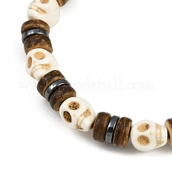 Natural Coconut & Synthetic Turquoise & Non-magnetic Synthetic Hematite Beads Stretch Bracelets for Women&nbsp;BJEW-JB12133-02