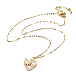 Brass Micro Pave Cubic Zirconia Heart Pendant Neckalces for Women&nbsp;NJEW-S448-12G