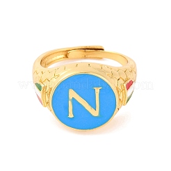 Round with Letter N Brass Enamel Adjustable Rings&nbsp;RJEW-U009-09G