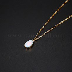 Opalite Teardrop Pendant Necklace with Stainless Steel Chains&nbsp;JD6752-1