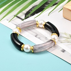 Chunky Acrylic Curved Tube Beads Stretch Bracelet for Teen Girl Women&nbsp;BJEW-JB06993-02