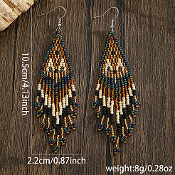 Handmade Glass Seed Beads Rhombus Tassel Dangle Earrings&nbsp;UB6333
