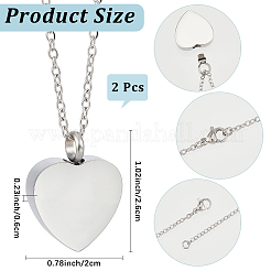 2Pcs Stainless Steel Heart Cinerary Casket Pendant Necklaces&nbsp;NJEW-CN0001-25