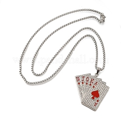 Alloy Full Crystal Rhinestone Playing Cards Pendant Necklaces&nbsp;NJEW-R001-01P-01