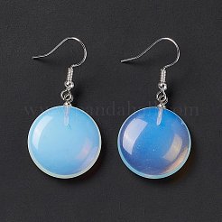 Gemstone Flat Round Dangle Earrings&nbsp;EJEW-D188-03P