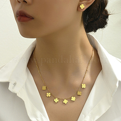 Fashionable Stainless Steel Clover Stud Earrings & Pendant Necklaces Sets for Women&nbsp;BT0030