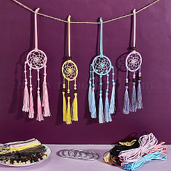 DIY Polyester & Faux Suede Cord Woven Net/Web with Feather Making Kits&nbsp;DIY-GA0008-55