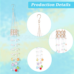Flower Round Glass Beads Tassel Hanging Suncatchers for Window Garden Outdoor Decoration&nbsp;HJEW-WH20020-007C