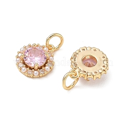 Brass Micro Pave Pink Cubic Zirconia Charms&nbsp;CU-CBA746B-03A-G