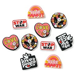 20Pcs 5 Styles Stop War Love Peace Themen Silicone Focal Beads&nbsp;SIL-CJ0002-11