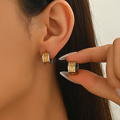 Two Tone Multi-Layer Line Stainless Steel Hoop Earrings&nbsp;FG1785