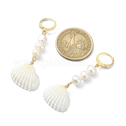 Shell Shape Natural Pearl & Shell Dangle Earrings for Women&nbsp;EJEW-TA00302