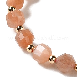 Faceted Natural Sunstone Stretch Beaded Bracelets&nbsp;BJEW-P318-01G-04