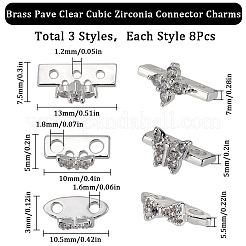 24Pcs 3 Styles Brass Pave Clear Cubic Zirconia Connector Charms&nbsp;KK-SC0004-24S
