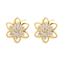 Flower Brass Micro Pave Clear Cubic Zirconia Stud Earrings&nbsp;EJEW-H162-06G