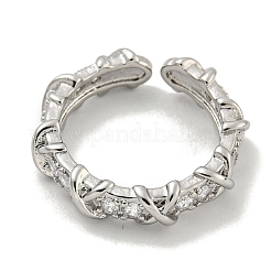 Cross Brass Micro Pave Cubic Zirconia Open Cuff Ring for Women&nbsp;RJEW-E296-12P