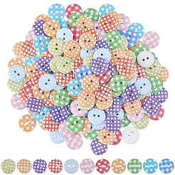 200Pcs 6 Colors 2-Hole Flat Round Polka Dot Printed Wooden Sewing Buttons&nbsp;BUTT-SP0001-13