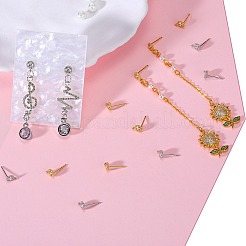 8 Pair 2 Color Flat Round Brass Micro Pave Cubic Zirconia Stud Earring Findings&nbsp;ZIRC-SZ0005-03