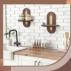 4 Sets Oval Wooden Wall-Mounted Storage Rack&nbsp;WOCR-WA0001-02B