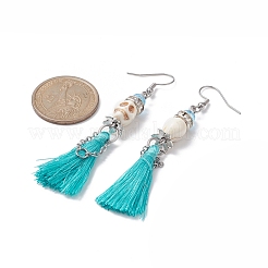 Synthetic Turquoise Skull Dangle Earrings&nbsp;EJEW-TA00235-02