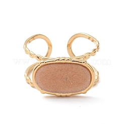 Ion Plating(IP) Natural Gemstone Oval Open Cuff Ring&nbsp;RJEW-G265-05G