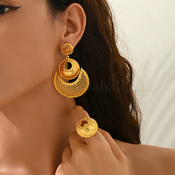Alloy Hollow Round Stud Earrings & Cuff Rings Sets for Women&nbsp;FF3936