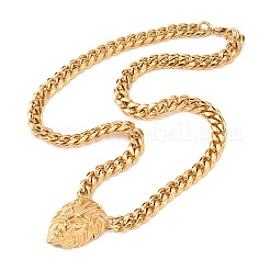 304 Stainless Steel Lion Head Pendant Cuban Link Chain Necklaces&nbsp;NJEW-C099-05G
