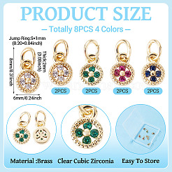 8Pcs 4 Colors Brass Micro Pave Cubic Zirconia Pendants&nbsp;KK-TA0009-08