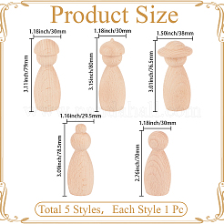 5Pcs 5 Styles Unfinished Beech Wood Puppet&nbsp;WOOD-GF0002-43