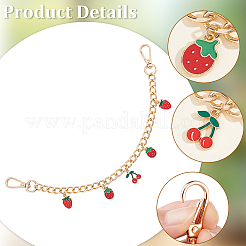 2Pcs Alloy Red Enamel Strawberry Cherry Pendant Iron Twisted Chain Bag Decorative Chains&nbsp;HJEW-BBC0001-32
