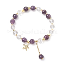 Natural Amethyst & Quartz Crystal Round Beaded Bracelets&nbsp;BJEW-JB11936-01
