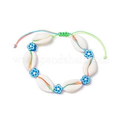 Natural Mixed Cowrie Shell & Handmade Polymer Clay Beaded Braided Bead Bracelets for Women&nbsp;BJEW-JB11816