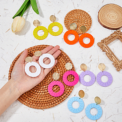 6 Pairs 6 Colors Acrylic Donut Dangle Stud Earrings with Steel Iron Pins for Women&nbsp;EJEW-FI0002-63
