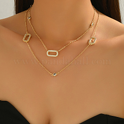 French Alloy Pave Clear Cubic Zirconia Hollow Geometric Oval Link Chain Long Necklaces for Women Party Casual&nbsp;QU7479