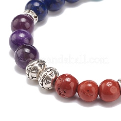 Natural & Synthetic Mixed Stone & Alloy Round Beaded Stretch Bracelet&nbsp;BJEW-JB08572