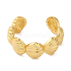 Rack Plating Shell Shape Brass Open Cuff Rings for Women&nbsp;RJEW-S242-04G
