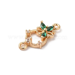 Brass Pave Clear Cubic Zirconia Flower Ring Links Connector Charms&nbsp;KK-C062-044G-02