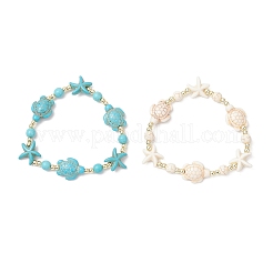 2Pcs Turtle and Starfish Synthetic Turquoise Beads Stretch Bracelets for Men Women&nbsp;BJEW-JE12047